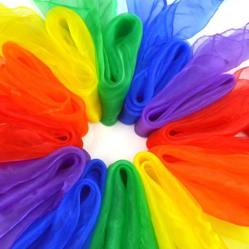  [아마존베스트]Jmkcoz 12pcs Square Juggling Silk Dance Scarves Magic Tricks Performance Props Accessories Movement Scarves Rhythm Band Scarf 24 by 24 Inches 6 Colors