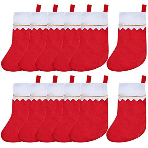  Jmkcoz 12 Pack Red Felt Christmas Stockings Christmas Stockings Sock Fireplace Hanging Stockings Tableware Holders Decoration for Xmas Thanksgiving New Year Holiday Party Favors