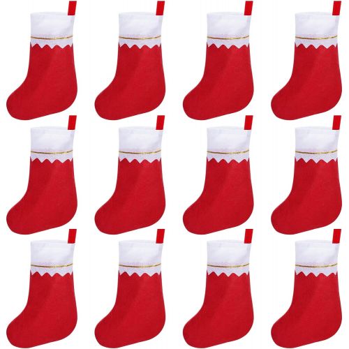  Jmkcoz 12 Pack Red Felt Christmas Stockings Christmas Stockings Sock Fireplace Hanging Stockings Tableware Holders Decoration for Xmas Thanksgiving New Year Holiday Party Favors