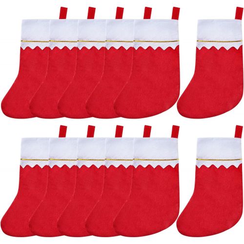  Jmkcoz 12 Pack Red Felt Christmas Stockings Christmas Stockings Sock Fireplace Hanging Stockings Tableware Holders Decoration for Xmas Thanksgiving New Year Holiday Party Favors