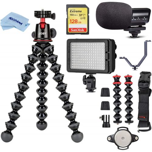  Joby GorillaPod 5K Kit + Rig Upgrade, Professional Tripod Stand with Ball Head for DSLR or Mirrorless Cameras (up to 11lbs/5kg) Filmmakers Bundle with Marantz Mic, LED Light, 128GB