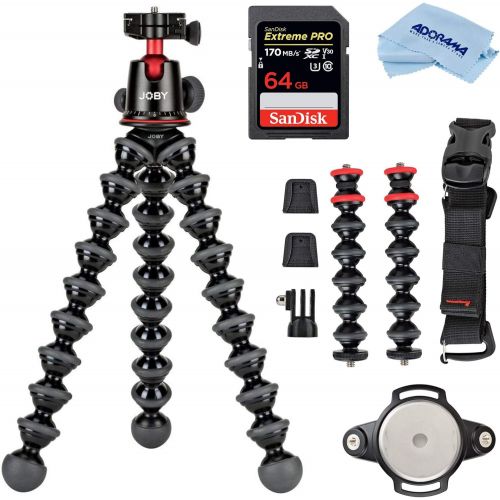  Joby GorillaPod 5K Kit + Rig Upgrade, Professional Tripod Stand with Ball Head for DSLR or Mirrorless Cameras with Lens (up to 11lbs/5kg) Black/Charcoal Bundle with 64GB SD Card, C