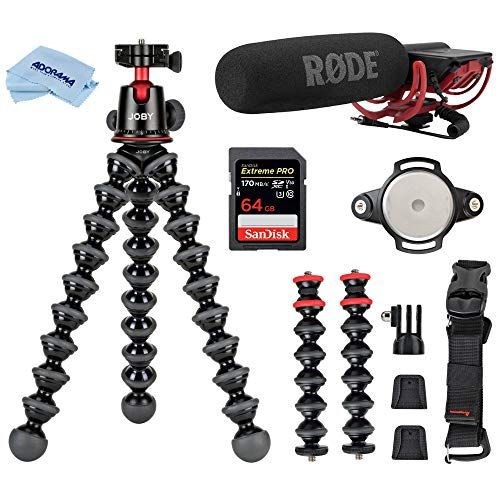  Joby GorillaPod 5K Kit + Rig Upgrade, Professional Tripod Stand for DSLR or Mirrorless Cameras with Lens (up to 11lbs/5kg) Premium Video Bundle with RODE VideoMic, 64GB SD Card, Cl