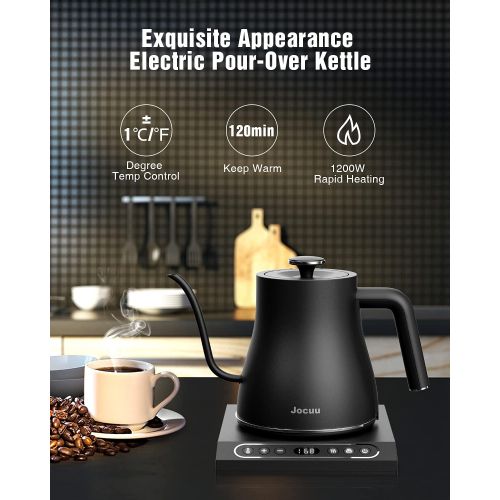  Gooseneck Electric Kettle Variable Temperature Control, Jocuu Pour Over Coffee Kettle Tea Kettle, 1200W Rapid Heating, Temperature Holding, 100% Stainless Steel Inner, 0.8L, BPA Fr