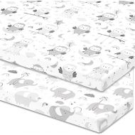 Pack and Play Sheets Fitted ? Compatible with 4moms Breeze Plus Playard and Other Large Playpen Mattress ? Snuggly Soft 100% Jersey Cotton ? 2 Pack Play Yard Sheet Set for Boys & Girls