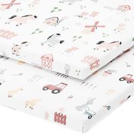 Travel Crib Fitted Sheets for Baby Bjorn, Guava Lotus Travel Crib and 24 x 42 Inch Travel Light Playard Mattress - Snuggly Soft 100% Jersey Cotton - Farm Animals - 2 Pack