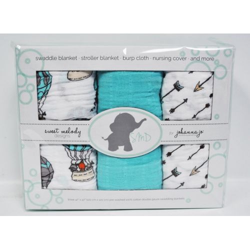  Johanna Jo Baby Swaddle Blanket Pack of 3 in Arrows, Animals, & Solid Turquoise { Away We Go }