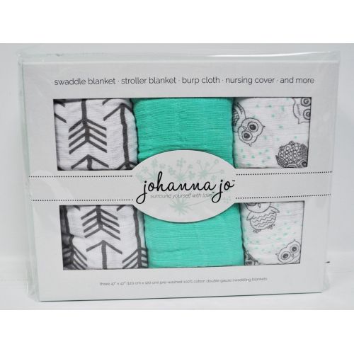  Johanna Jo Baby Swaddle Blanket Pack of 3 in Gray & Green { Arrows & Owls }