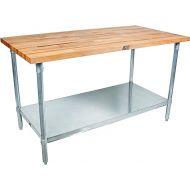 John Boos Maple Wood Top Work Table with Adjustable Lower Shelf, 48 x 24 x 1.5 Inch, Galvanized Steel