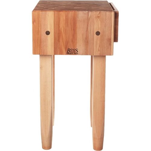  John Boos PCA1 Maple Wood End Grain Solid Butcher Block with Side Knife Slot, 18 Inches x 18 Inches x 10 Inch Top, 34 Inches Tall, Natural Maple Legs