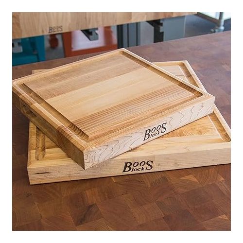  John Boos Maple Wood Cutting Board for Kitchen Prep, 12” x 12” x 1.5” Thick, Edge Grain Reversible Square, Charcuterie Boos Block with Juice Groove