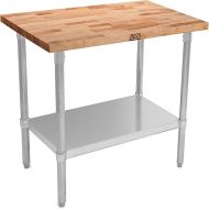 John Boos Maple Wood Top Work Table with Adjustable Lower Shelf, 36 x 24 x 1.5 Inch, Galvanized Steel