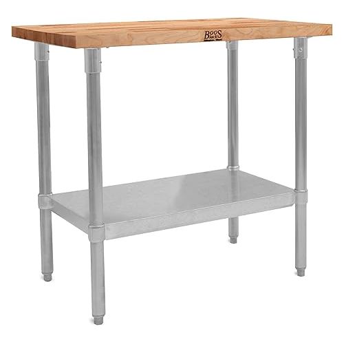  John Boos Maple Wood Top Work Table with Adjustable Lower Shelf, 36 x 24 x 1.5 Inch, Galvanized Steel