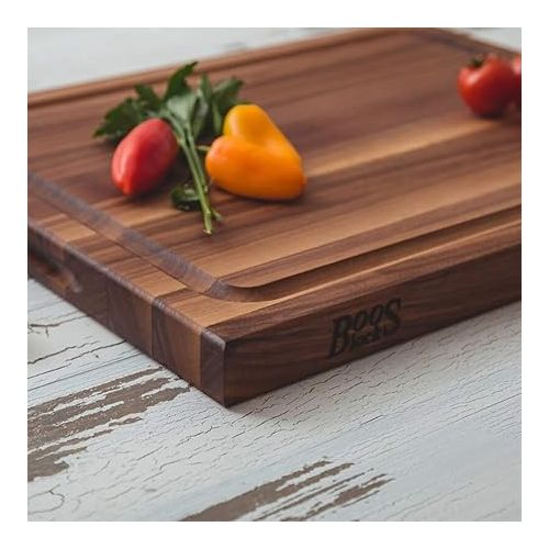  John Boos Large Walnut Wood Cutting Board for Kitchen Prep and Charcuterie, 21” x 17” x 1.5” Thick, Juice Edge Groove, Reversible Boos Block