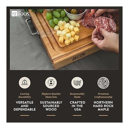  John Boos Boos Block Handle Board Series Large Reversible Wood Cutting Board with Handles, 2 1/4-Inch Thickness, 24