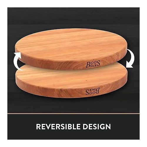  John Boos Large Cherry Wood Cutting Board for Kitchen Prep, Serving, and Charcuterie, 18” x 18” x 1.5” Thick Reversible End Grain Round Boos Block