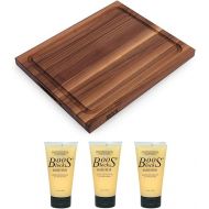 John Boos Walnut Wood 21 Inch Reversible Carving Cutting Board with Au Jus/Juice Edge Groove and Butcher Block Natural Moisture Cream, 5 Oz (3 Pack)