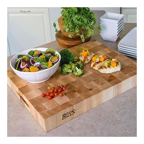  John Boos Large Maple Wood Cutting Board for Kitchen 20 x 15 Inches, 2.25 Inches Thick Reversible End Grain Charcuterie Boos Block with Finger Grips