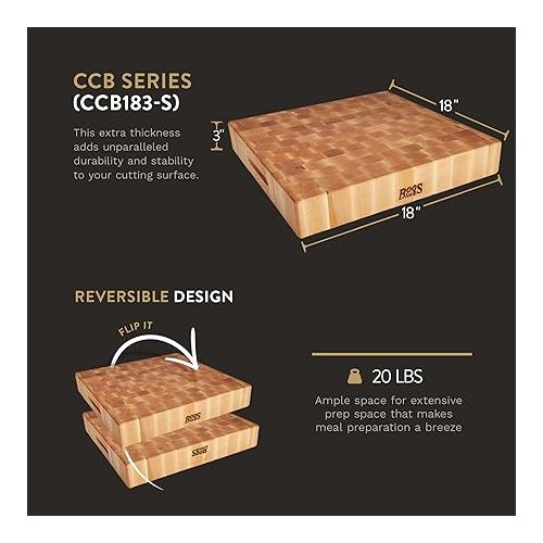  John Boos Boos Block CCB Series Square Large Reversible Wood Chopping Board, 3-Inch Thickness, 18