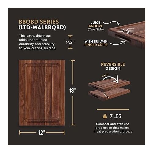  John Boos Reversible 18 Inch Wide 1.5 Inch Thick BBQ Barbecue Carving Cutting Board with Deep Juice Groove, 12 x 18 x 1.5 Inches, Walnut