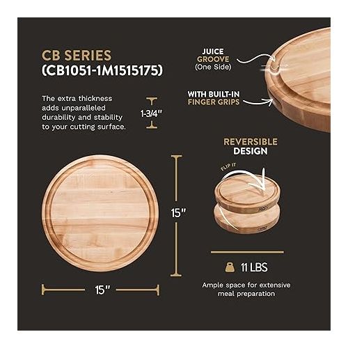  John Boos Boos Block CB Series Large Reversible Wood Cutting Board with Juice Groove, 1.75-Inch Thickness, 15