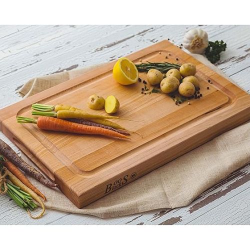  John Boos Large Maple Wood Cutting Board for Kitchen Prep, 18” x 12” x 1.5” Thick, Hand Grip, Juice Groove, Charcuterie, Reversible Boos Block