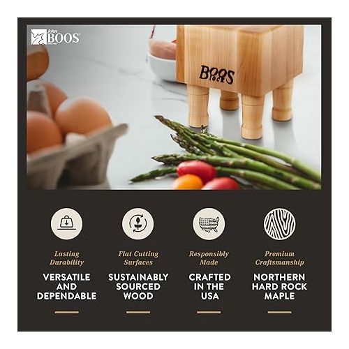  John Boos Medium Maple Wood Cutting Board for Kitchen 6 x 6 Inches, 4 Inches Thick Non-Reversible End Grain Charcuterie Boos Block with Feet
