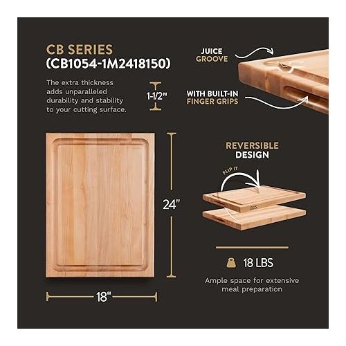  John Boos Boos Block CB Series Large Reversible Wood Cutting Board with Juice Groove, 1.5-Inch Thickness, 24