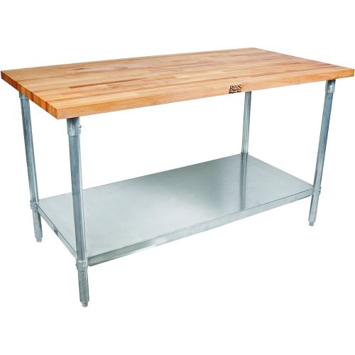  John Boos JNS02 Maple Top Work Table with Galvanized Steel Base and Adjustable Galvanized Lower Shelf, 48 Long x 24 Wide x 1-1/2 Thick