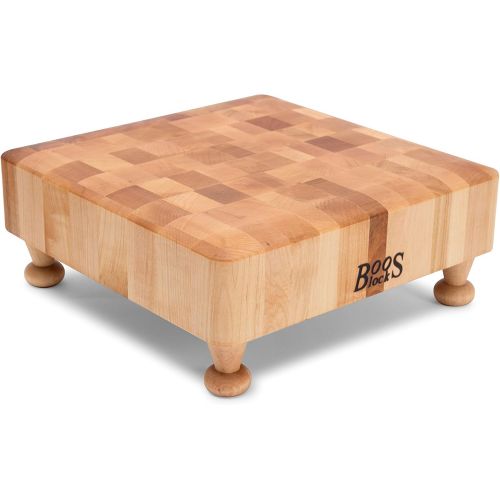  John Boos Raised Maple Wood Square End Grain Chopping Block with Tapered Feet, 12 Inches x 12 Inches x 3 Inches