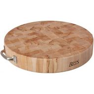 John Boos Maple Wood End Grain Round Cutting Board with Stainless Steel Handles, 18 Inches Round x 3 Inches Tall