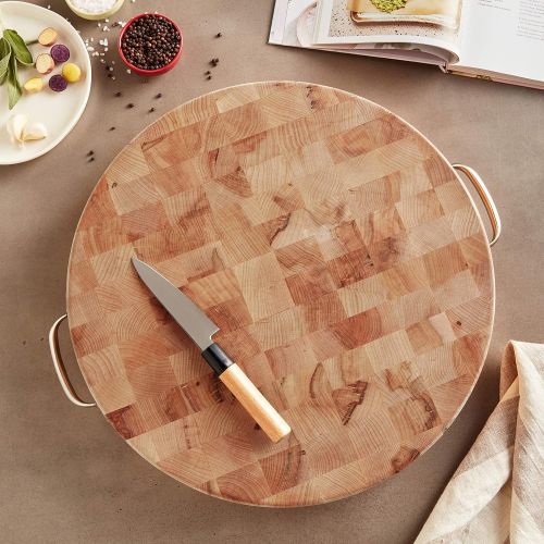  John Boos Maple Wood End Grain Round Cutting Board with Stainless Steel Handles, 18 Inches Round x 3 Inches Tall