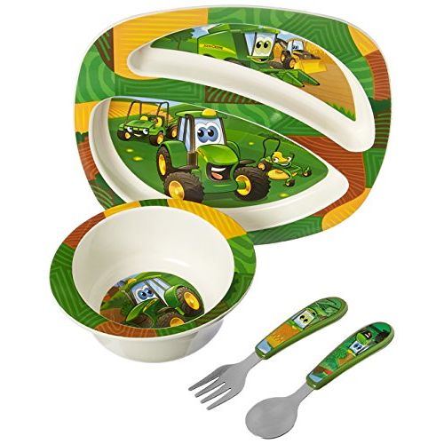  [아마존베스트]John Deeres Johnny Tractor and Friends Feeding 4 Piece Set, Green, Brown, Yellow, Blue, White, Red