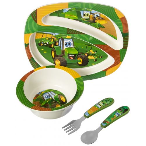  [아마존베스트]John Deeres Johnny Tractor and Friends Feeding 4 Piece Set, Green, Brown, Yellow, Blue, White, Red