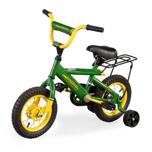  John Deere 12 Boys Bicycle, Kids Bike with Training Wheels and Front Hand Brake, Green