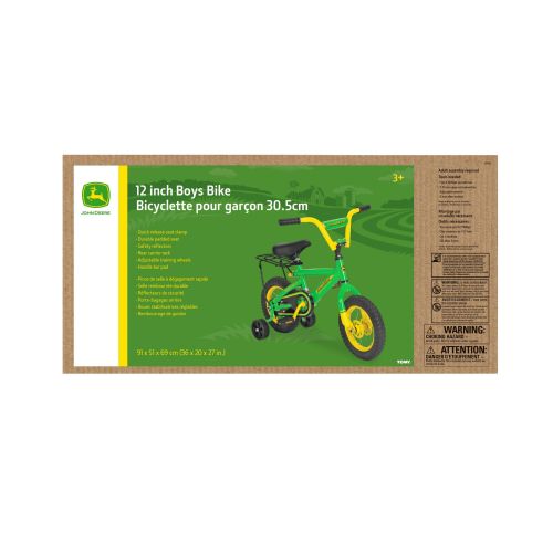  John Deere 12 Boys Bicycle, Kids Bike with Training Wheels and Front Hand Brake, Green