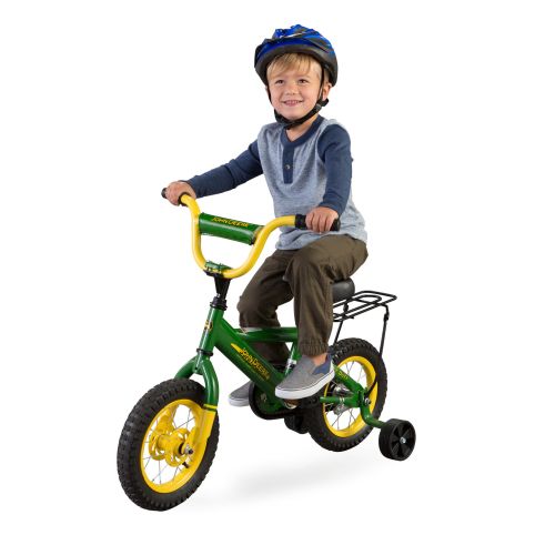  John Deere 12 Boys Bicycle, Kids Bike with Training Wheels and Front Hand Brake, Green