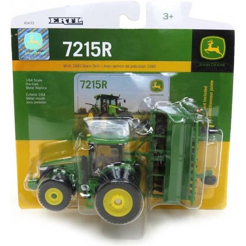  John Deere 1:64 Scale 7215R Tractor with 1590 Grain Drill , Green