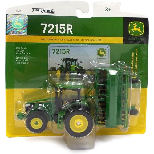  John Deere 1:64 Scale 7215R Tractor with 1590 Grain Drill , Green