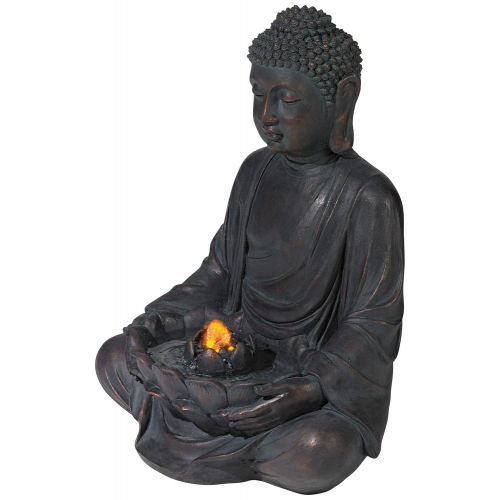  John Timberland Zen Buddha Outdoor Water Fountain LED Light Meditating for Yard Garden