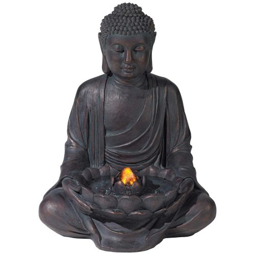  John Timberland Zen Buddha Outdoor Water Fountain LED Light Meditating for Yard Garden