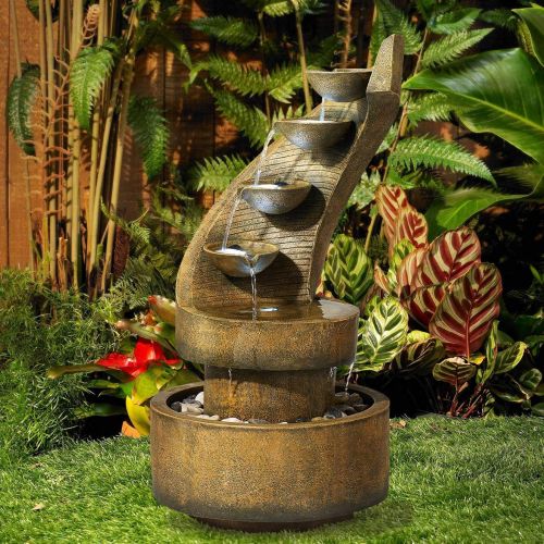  John Timberland Modern Curved Cascading Zen 39 1/2 H Fountain with LED Light