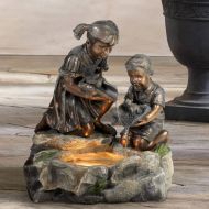 John Timberland Girl and Boy with Lily Pad 23 1/2 High Lighted Fountain