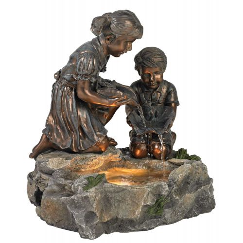  John Timberland Girl and Boy with Lily Pad 23 1/2 High Lighted Fountain