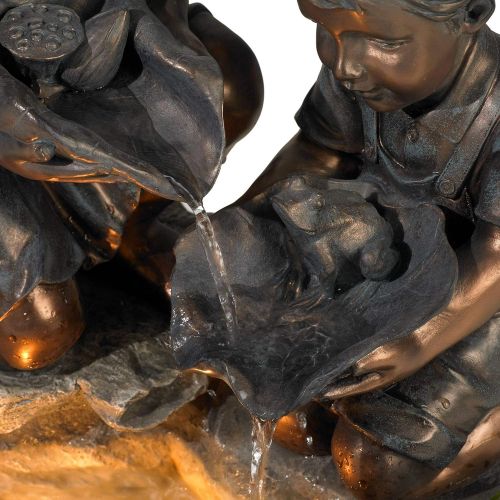  John Timberland Girl and Boy with Lily Pad 23 1/2 High Lighted Fountain