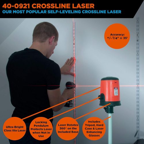  [아마존베스트]Johnson Level & Tool 40-0921 Self-Leveling Cross Line Laser Level Kit, Horizontal and Vertical Lasers