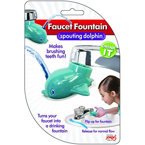  [아마존베스트]Faucet Drinking Fountain, Best Kids Water Dispenser, Makes Toothbrush Time Fun for All Ages, One Step Installation Takes Seconds, Saves Mess & Water - Dolphin (2 Pack)