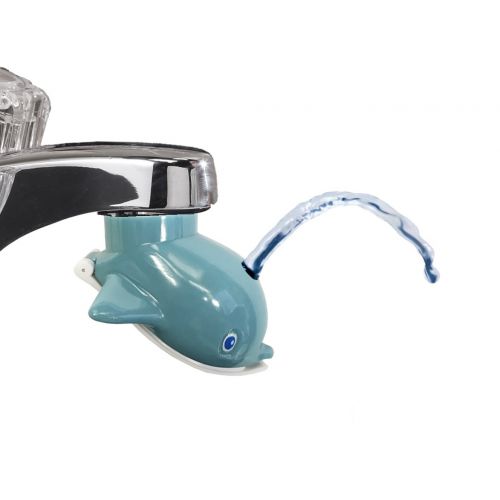  [아마존베스트]Faucet Drinking Fountain, Best Kids Water Dispenser, Makes Toothbrush Time Fun for All Ages, One Step Installation Takes Seconds, Saves Mess & Water - Dolphin (2 Pack)