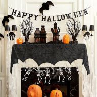 Jolik HAYATA Halloween Decoration Black Lace Spiderweb Fireplace Mantle Scarf Cover Festive Party Supplies 18 x 96 inch Cobweb Door Window Curtain