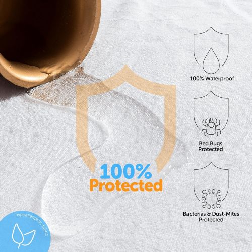  Joluzzy joluzzy Zippered Mattress Protector - 100% Bed Bug Proof/Waterproof Six-Sided Mattress Encasement - Cotton Terry, Breathable, Noiseless, Hypoallergenic, Vinyl-Free, Queen Size